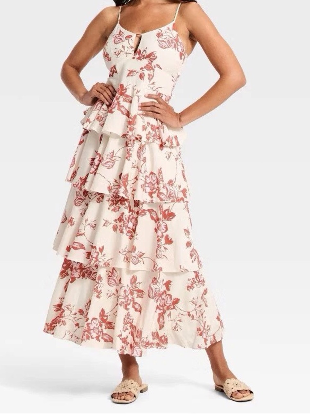 Tiered Floral Maxi Dress in Cream and Rose